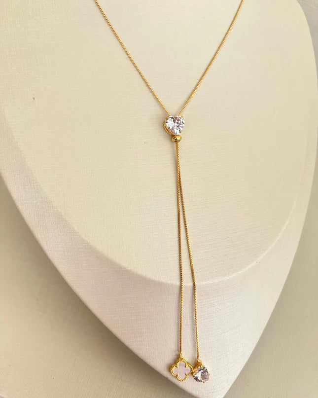 Colar gravata borboleta com pingentes de trevo e ponto de luz 72