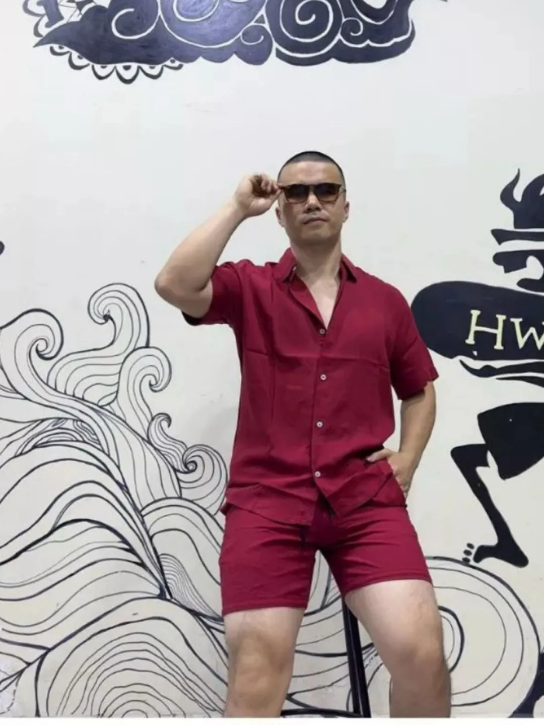 Camisa conjunto lisa masculina slim fite manga curta férias 268