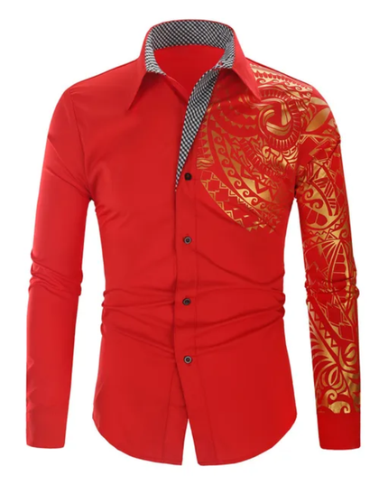 Homem Meia-Noite Top Masculina de Manga Longa com Botões, Casual, Estampa Geométrica Contrastante, Gráfico Disco, Gola 608