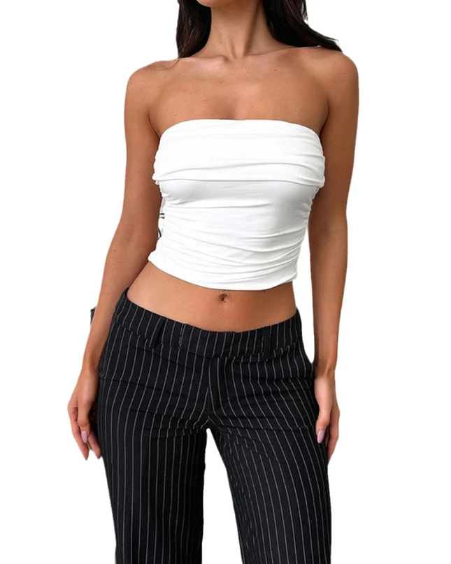 Top cropped sem alças com atilhos no busto e elástico 141