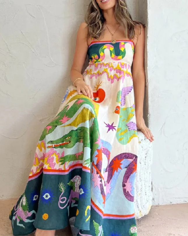 Travachic Vestido Sem Mangas Com Alças Finas Inspirado Em Férias E Com Design De Impressão 199