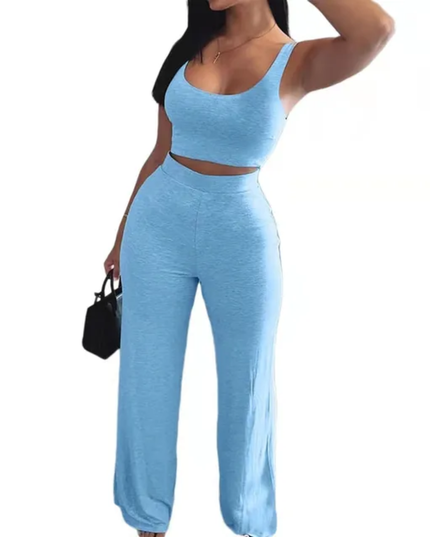 Regata Cropped e Calça Reta de Cor Sólida 315