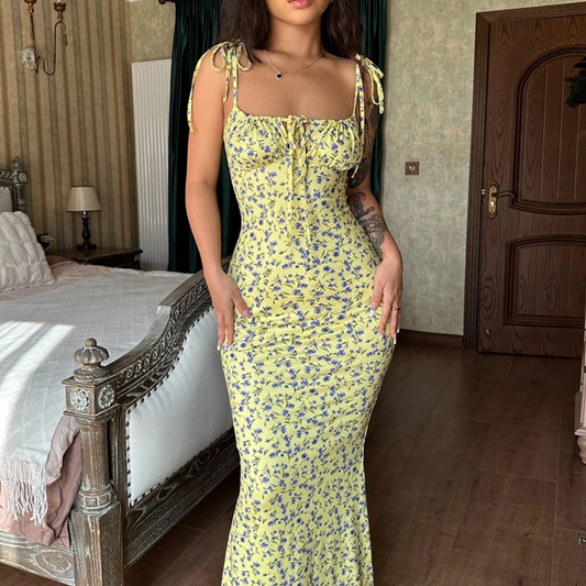 Floral lace backless dress
