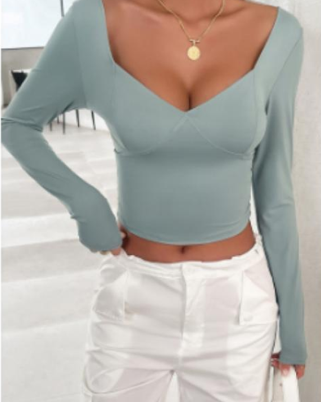 Camiseta de Malha de Natal com Decote V Profundo, Manga Longa e Ajuste Slim para Mulheres 185