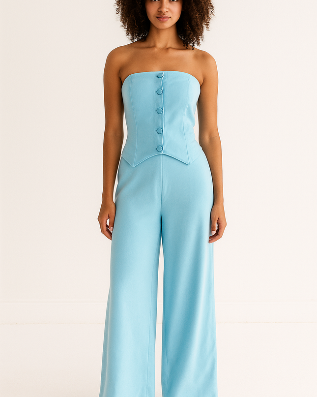 Conjunto de sutiã e calça casual estilo botão 21