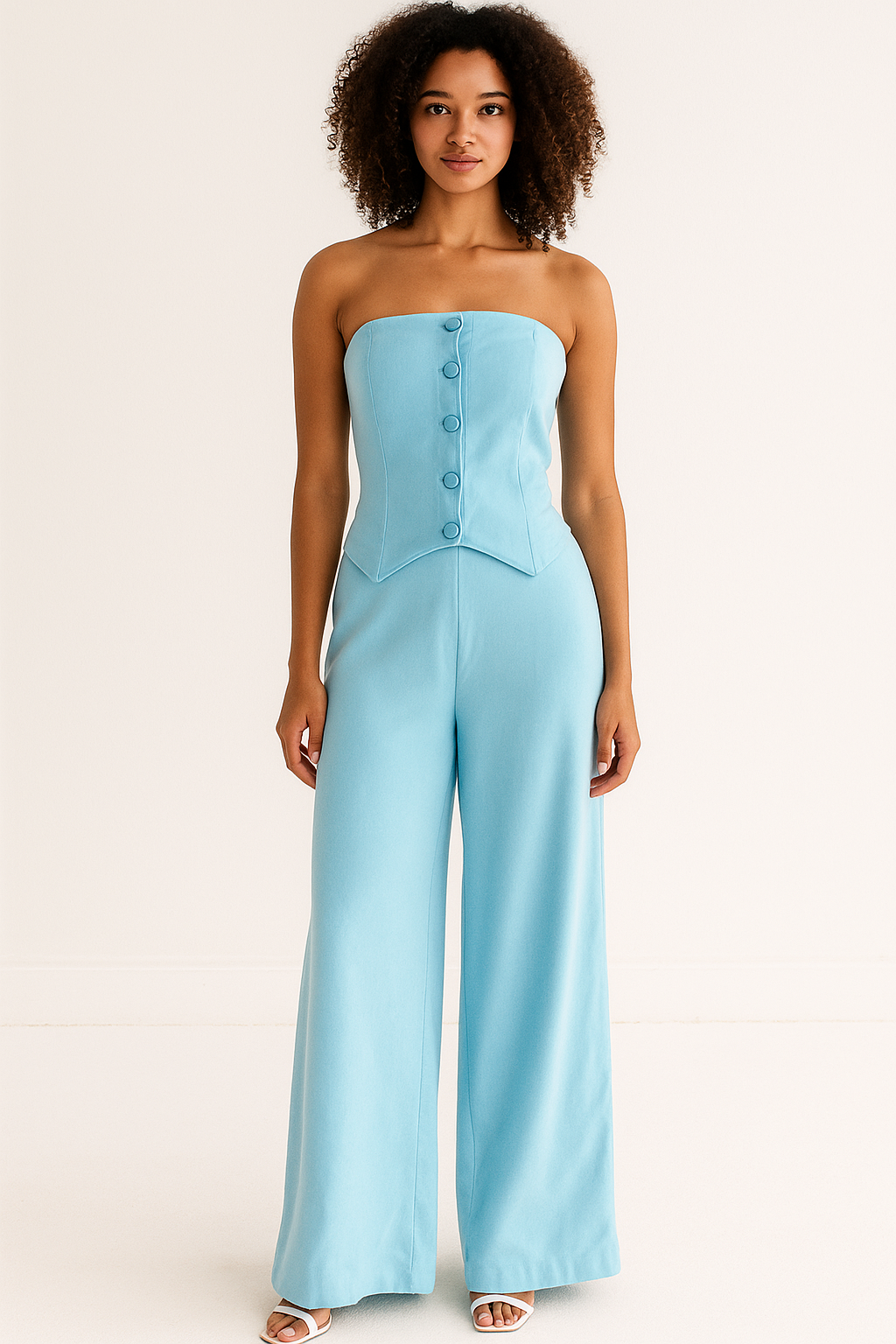 Conjunto de sutiã e calça casual estilo botão 21