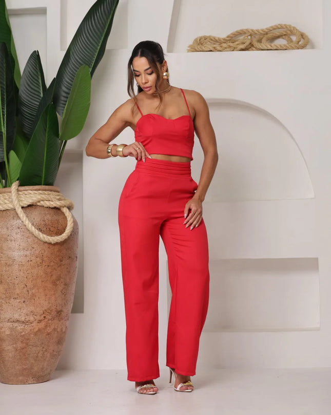 Conjunto de calça pantalona com croped alfaiataria 249