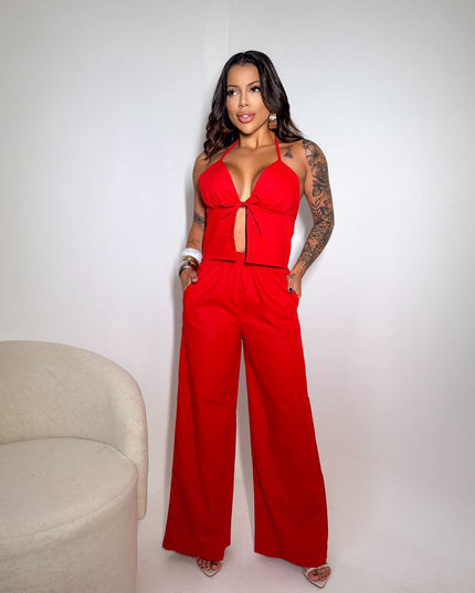 Conjunto Feminino em Ribaninha– Blusa com Alça e Calça Pantalona | Look Confortável e Estiloso Verão 293