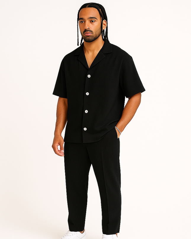 Men's two piece woven casual shirt pants set