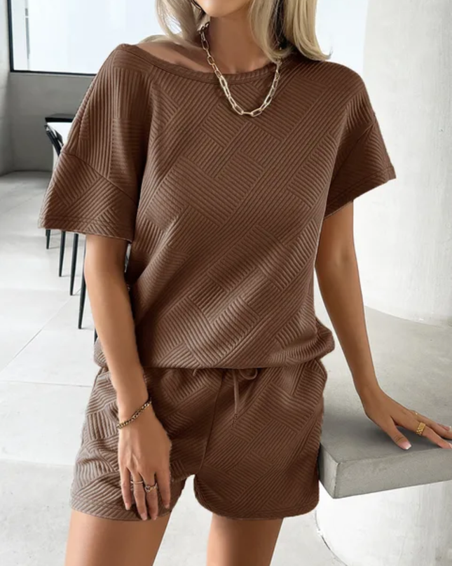 Conjunto Camiseta de Verão, Camiseta de Gola Careca de Manga Curta com Estampa de Morcego Texturizada para Mulheres 152