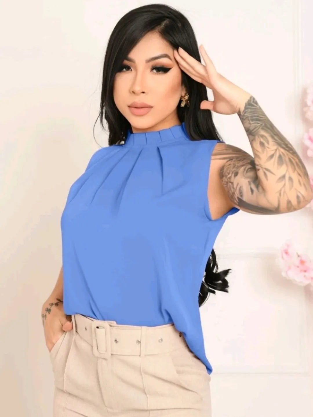 Regata feminina gola babado com bortao na costa 133