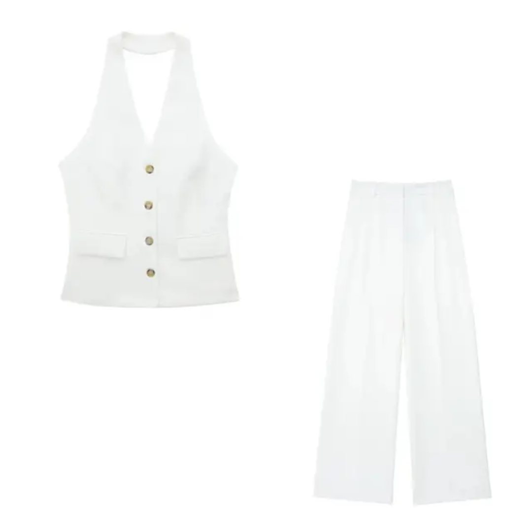 Women's Two-Piece Set: Halter Neck Vest and Long Trousers