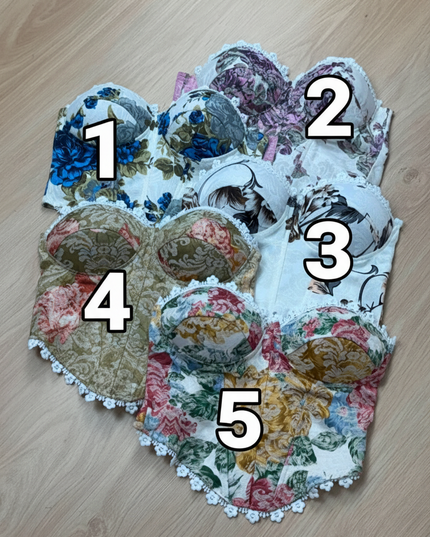 Corset Floral Feminino Tomara que Caia com Bojo Modelador – Ajustável, Estilo Blogueira Carnaval  Detalhe da taça 585