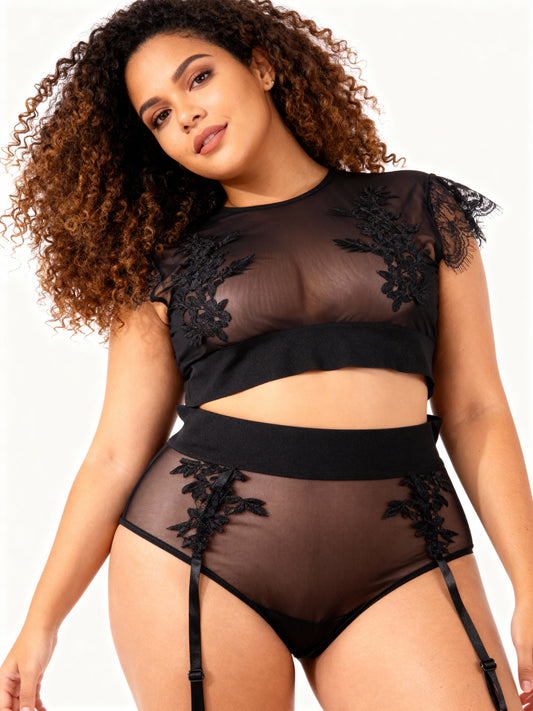 Conjunto de sutiã e calcinha de renda plus size feminino 67