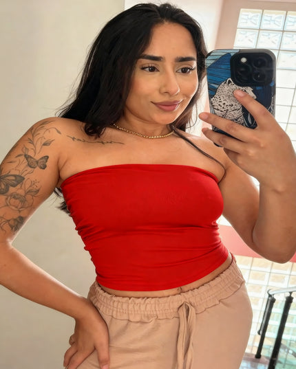 Croppped Tube Top Feminino Sem Alça e Sem Bojo Básico Dupla Camada Suplex Modelador 237