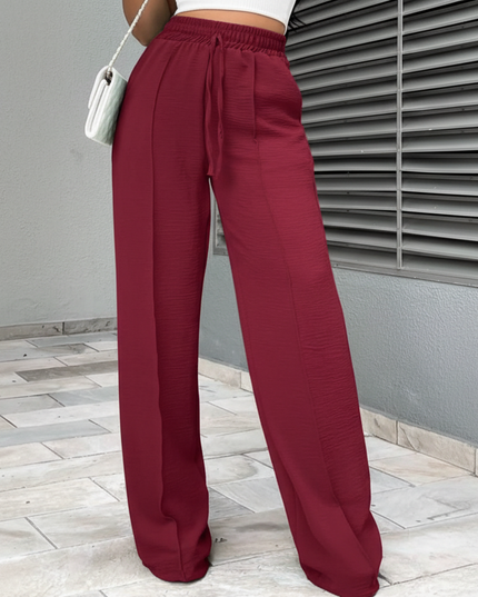 Calça Feminina Pantalona Duna Cintura Elástica Com Bolso Cintura Alta 508