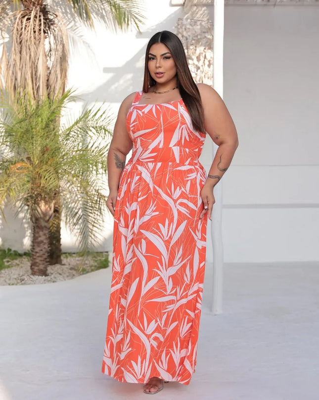 Vestido Plus Size Alcinha Floral Longo Verão 255