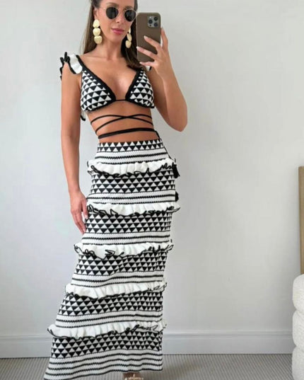 Conjunto Midi Tricot Listrado Lunii Elegante Malha Verão Moda Praia 260