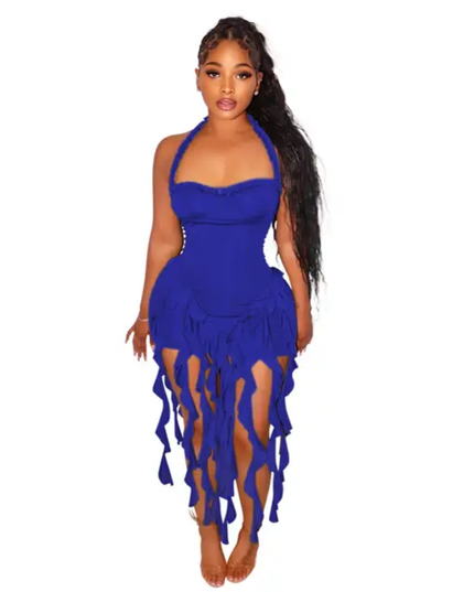 Vestido Mini Bodycon Sexy de Festa, Roupas de Aniversário, Babados Retalhos Halter 505