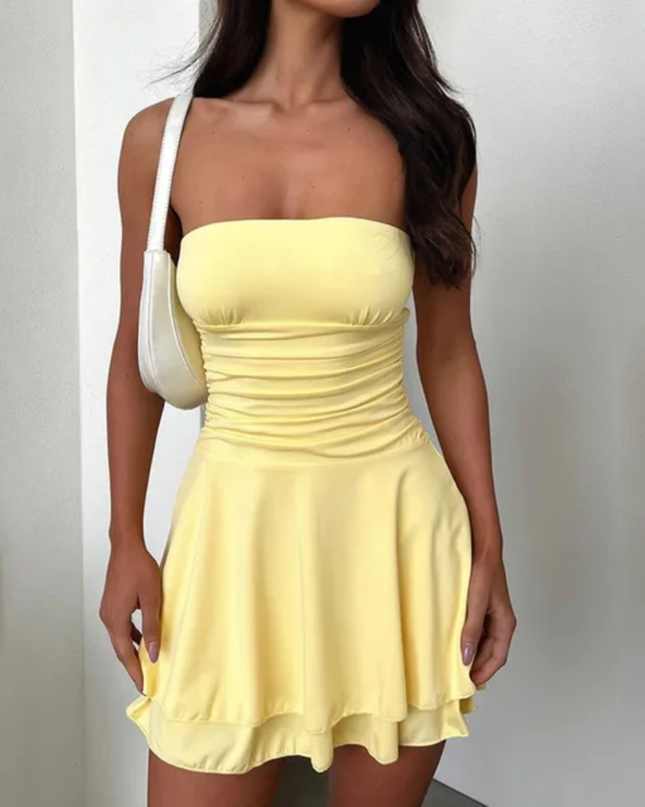 Vestido Franzido sem Alças Feminino, Sem Costas, Franzido, Camadas Superpostas Sem Mangas Ajustado 142