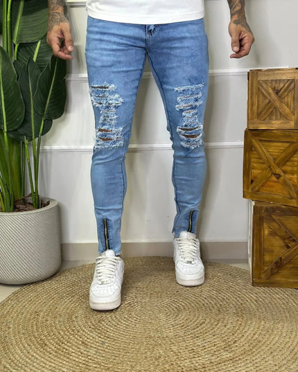 CALÇA MASCULINA JEANS SKINNY ZÍPER NA BARRA 273