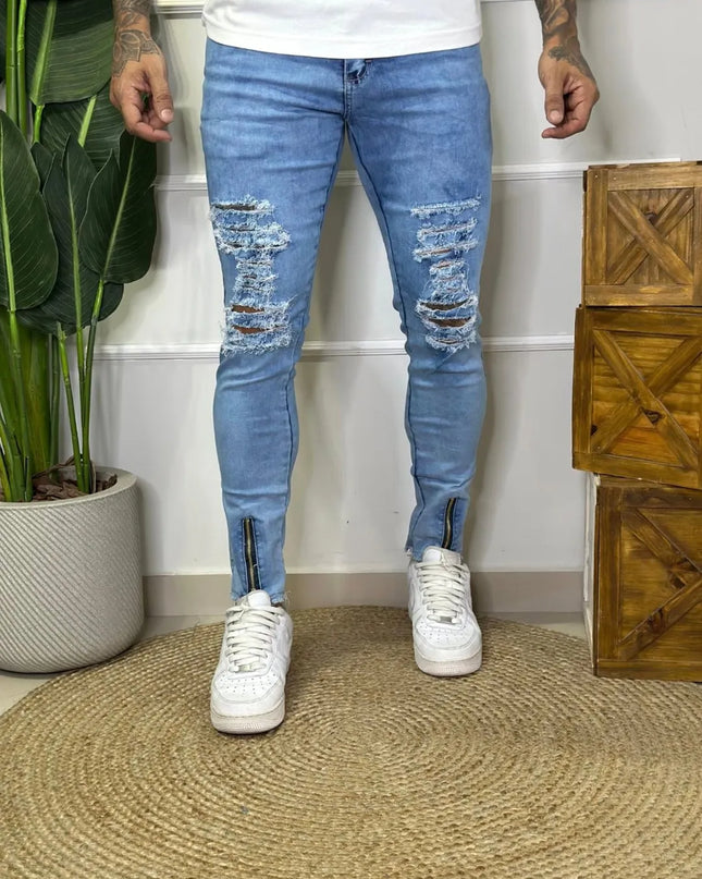 CALÇA MASCULINA JEANS SKINNY ZÍPER NA BARRA 273
