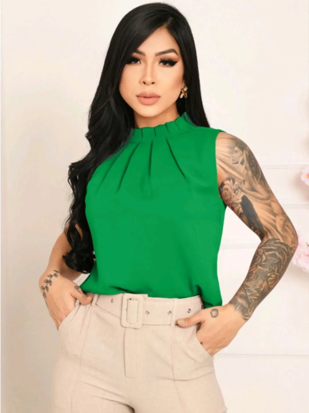 Regata feminina gola babado com bortao na costa 133