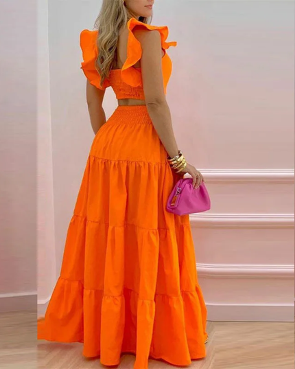 Conjunto de Verão de duas peças para mulheres, Saia Evasê Sensual com Alças e Cintura Média, Estampado na Moda 192