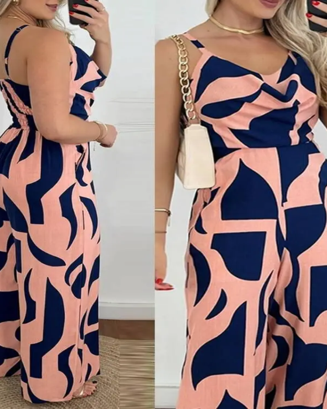 Summer strap sleeveless print Jumpsuit