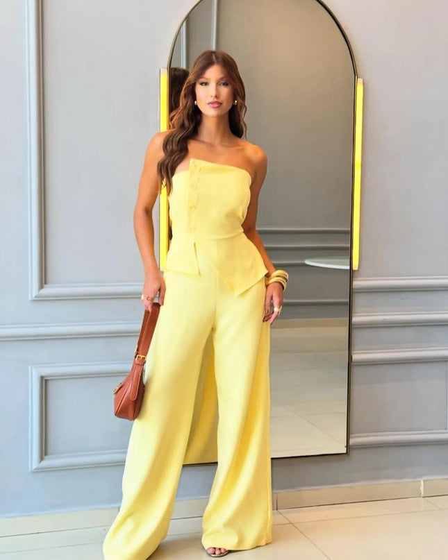 Macacão feminino tomara que caia elegante com recorte 101