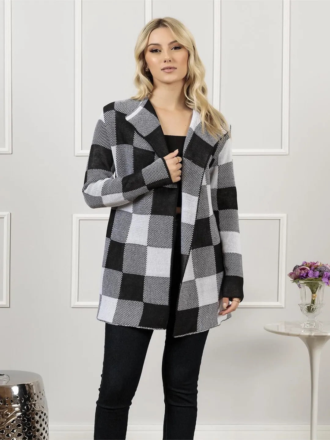 XADREZ de frio tricot lã cardigã inverno com capuz blusa moda feminina tricot linha KIMONO inverno Blusinha Manga longo 226