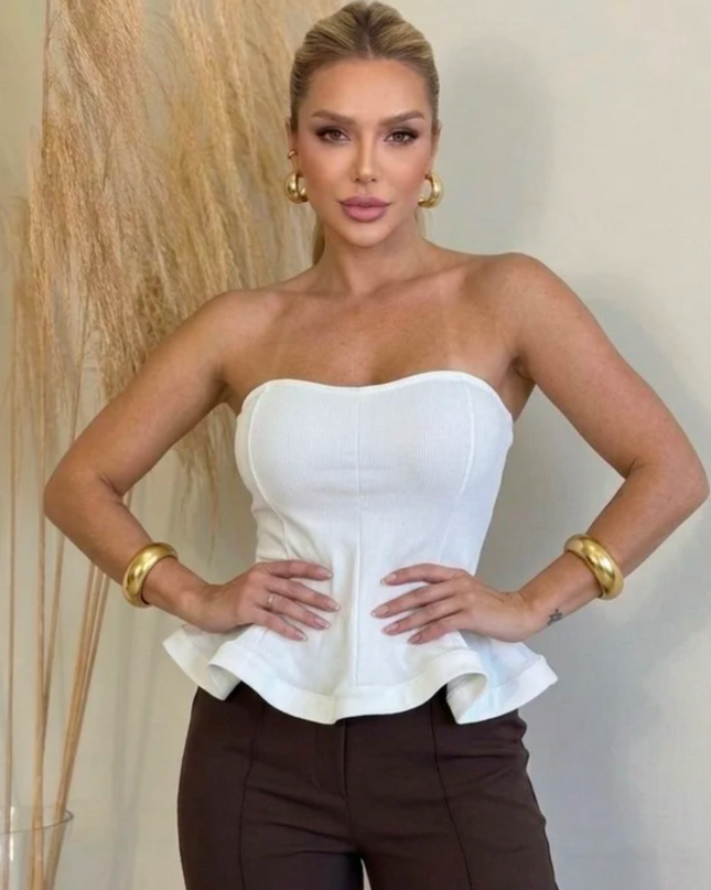 Blusa Feminina Peplum em Tricot Tomara Que Caia Babado Tricô Verão 547