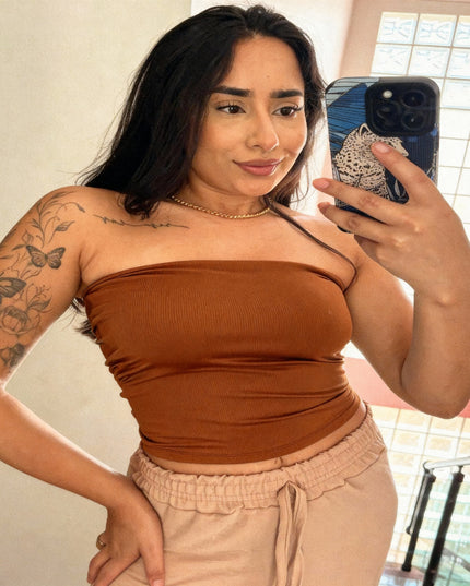 Croppped Tube Top Feminino Sem Alça e Sem Bojo Básico Dupla Camada Suplex Modelador 237