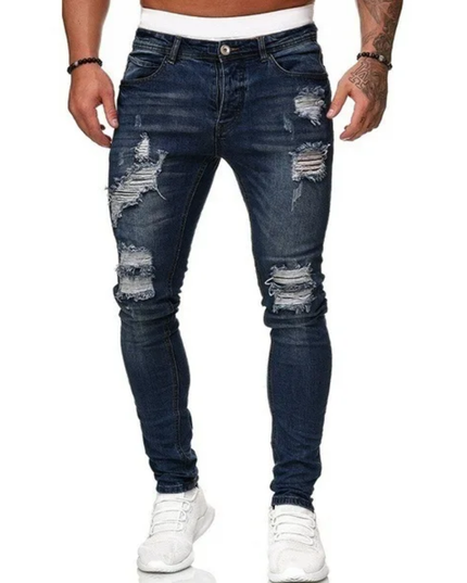 Men's punk style slim stretch jeans