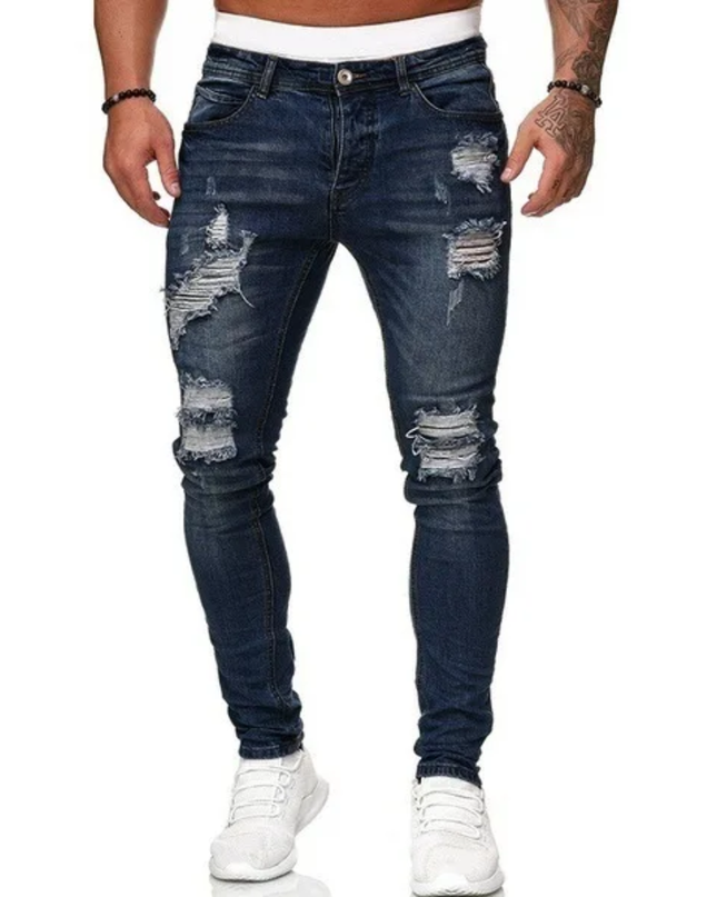 Men's punk style slim stretch jeans