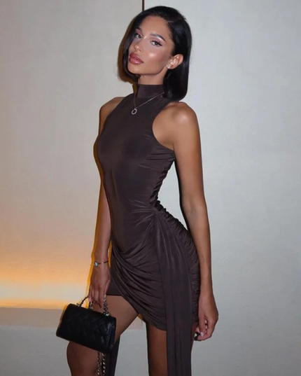 Closet Mally Vestido curto sexy com decote redondo e amarração no quadril 493