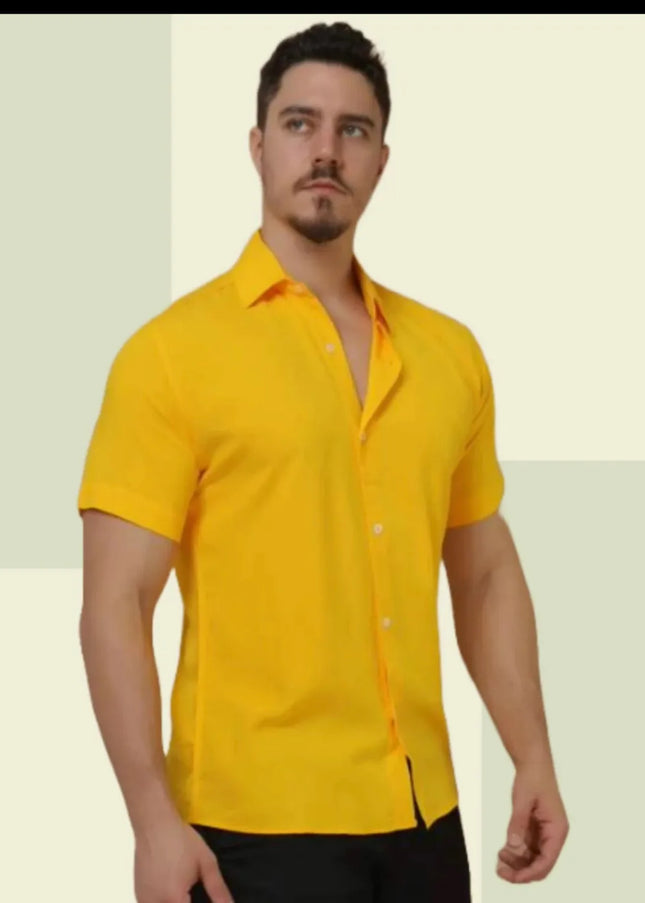 Camisa Social Masculino Manga Curta De Botão Lisa 474