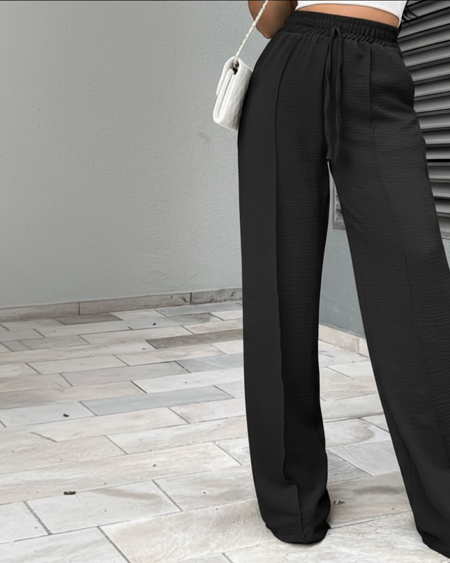 Calça Feminina Pantalona Duna Cintura Elástica Com Bolso Cintura Alta 508