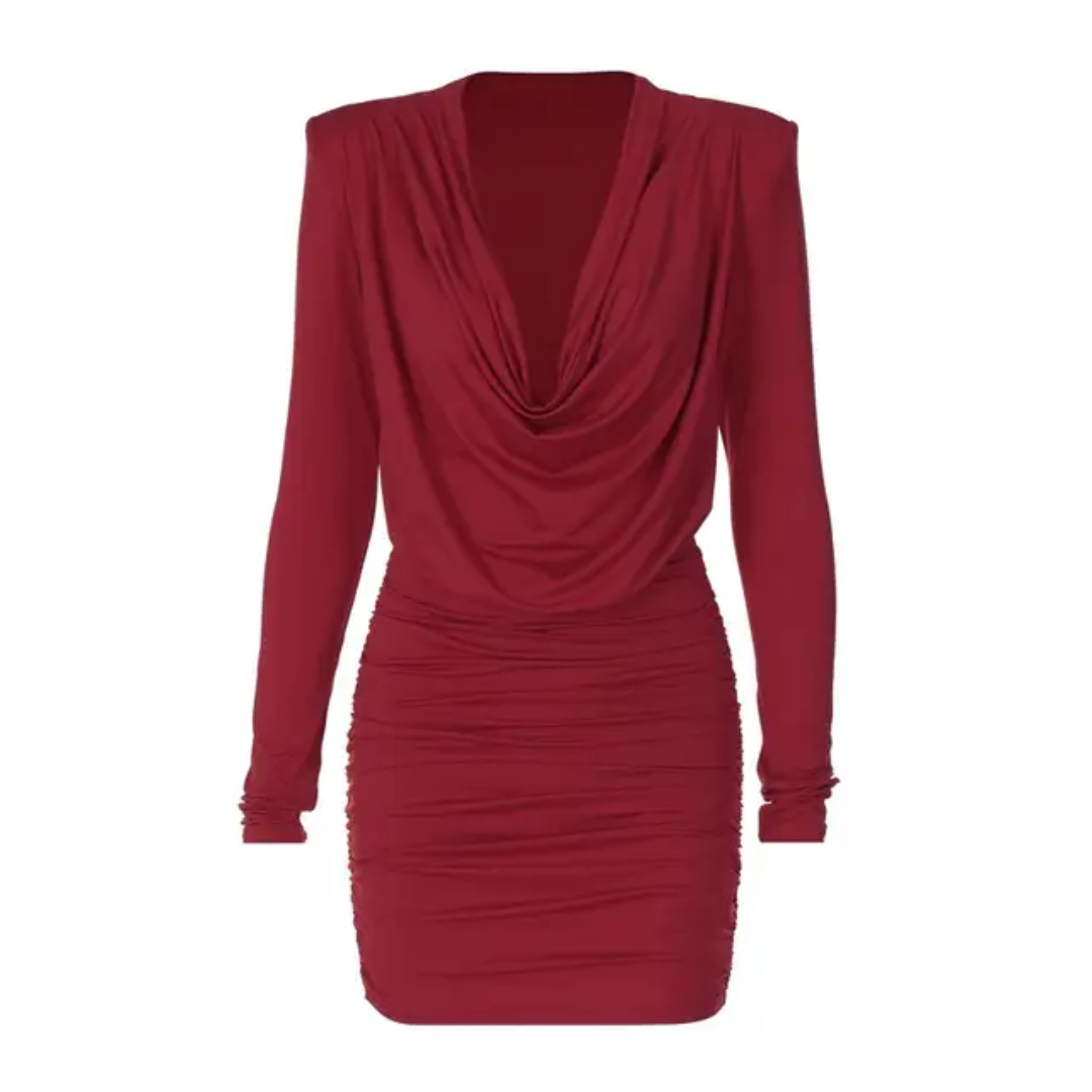pleated long sleeve short skirt dress