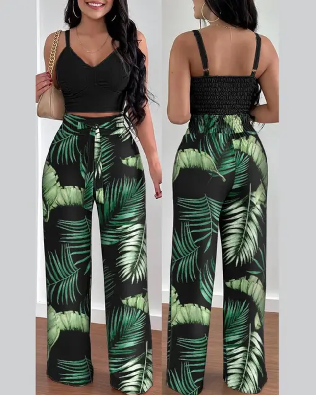 Summer New Fashion Printed Sling Pants Two piece Set