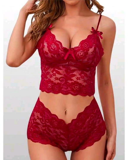 Conjunto cropped caleçon lingerie de renda espera marido 540