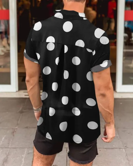 Homem Meia-Noite camisa de bolinhas manga curta masculina verão 603