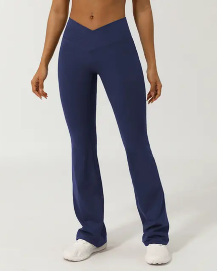 Calça Flare de Cintura Larga Casual de Feminina, Legging com Cintura Dobrada de Cintura Alta Franzida Slim Fit 131