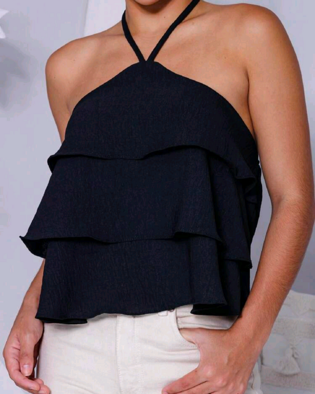 Blusa Feminina Blusinha Bata 3 babado Duna Amarração Costa Nua 295