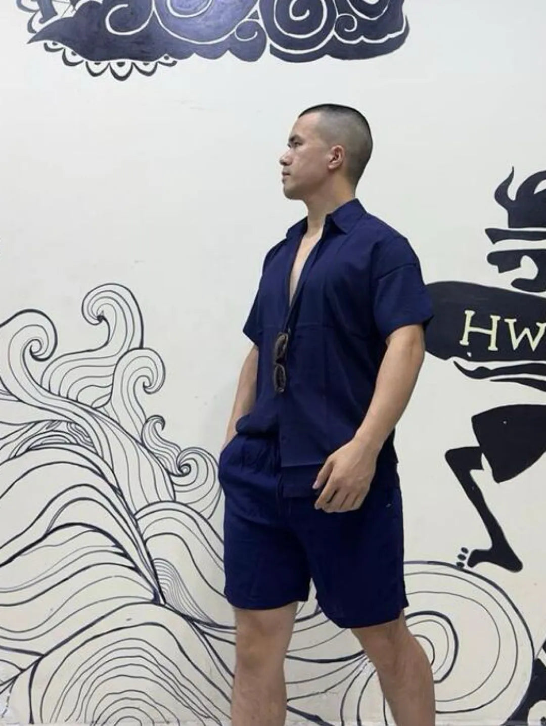 Camisa conjunto lisa masculina slim fite manga curta férias 268