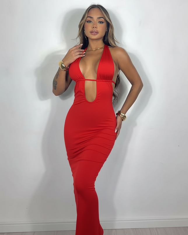 Vestido Moda Gringa Vestido Alça fina Vestido Amarração Vestido Midi Decotado 455