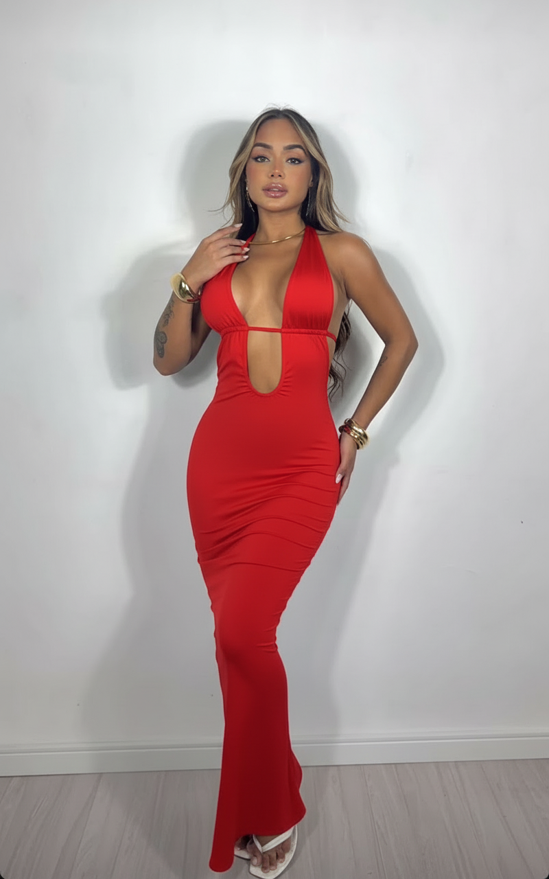 Vestido Moda Gringa Vestido Alça fina Vestido Amarração Vestido Midi Decotado 455