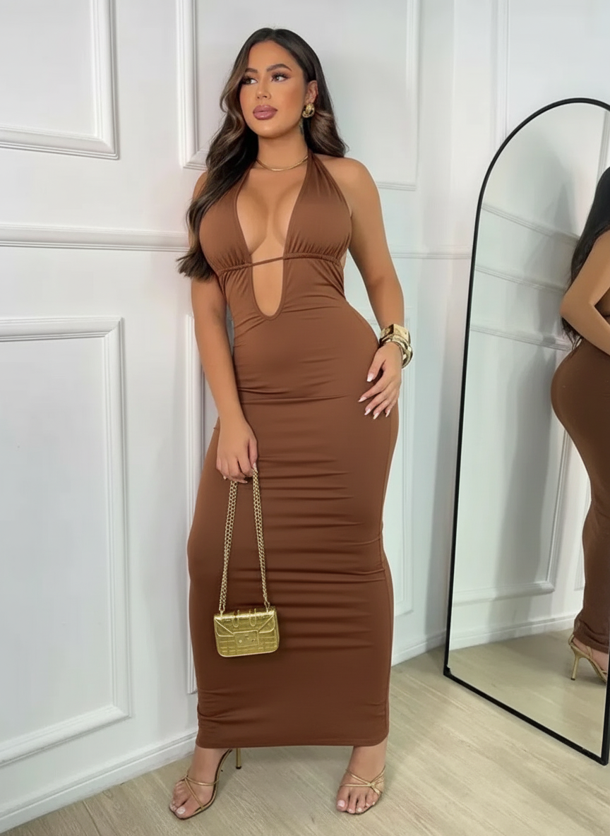 Vestido Moda Gringa Vestido Alça fina Vestido Amarração Vestido Midi Decotado 455