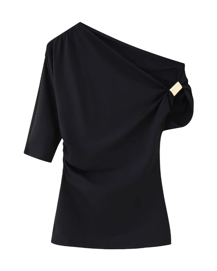 Blusa Feminina Assimétrica de Mangas Curtas