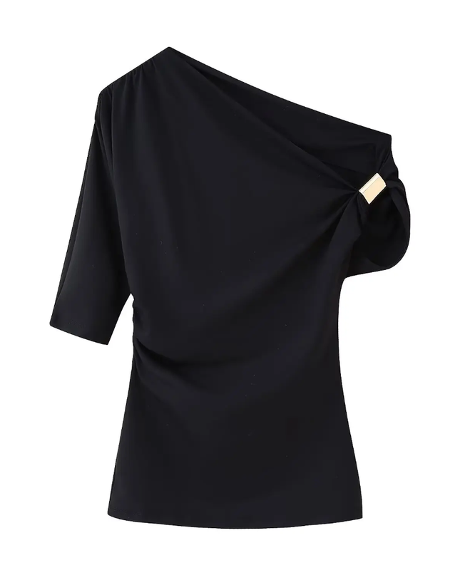 Blusa Feminina Assimétrica de Mangas Curtas